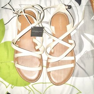 AEO white strappy gladiator sandals.